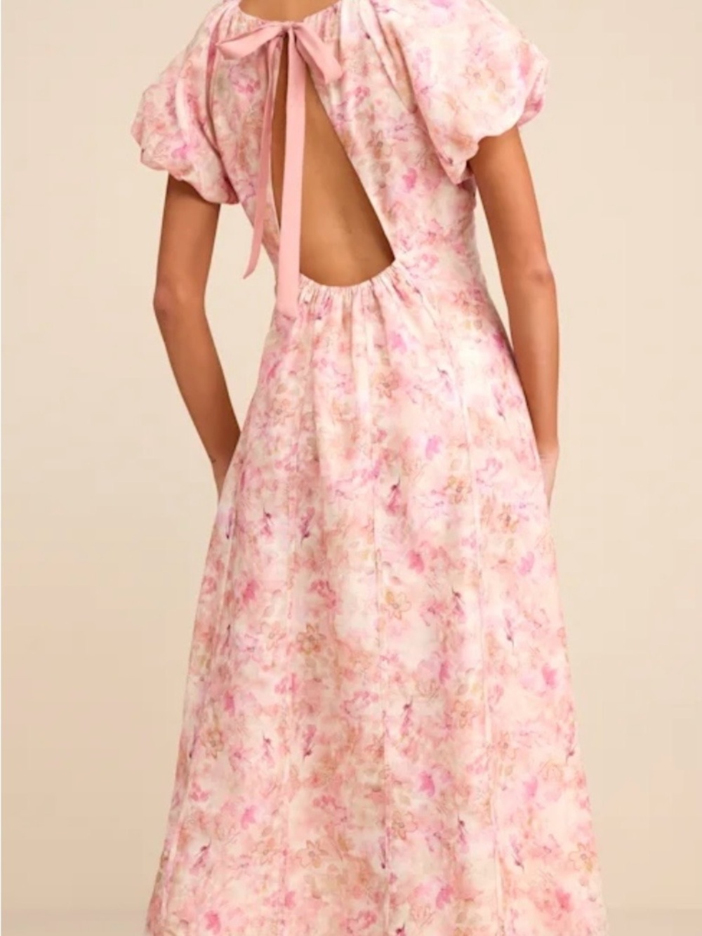 Arleth Ivory and Pink Floral Puff Sleeve Midi Dress